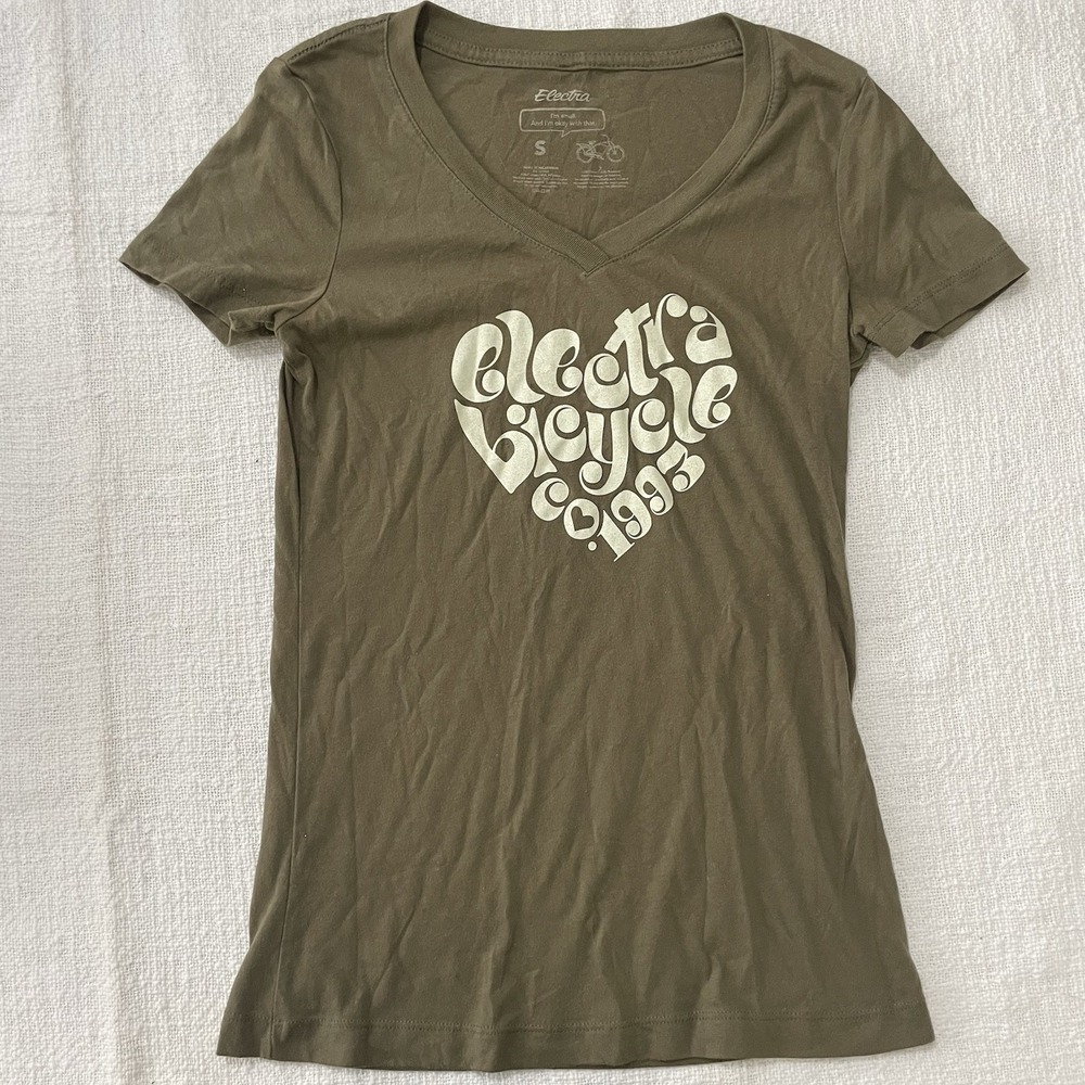 Women's Small Electra‎ Bicycles Olive Green Short Sleeve T-Shirt Cycling